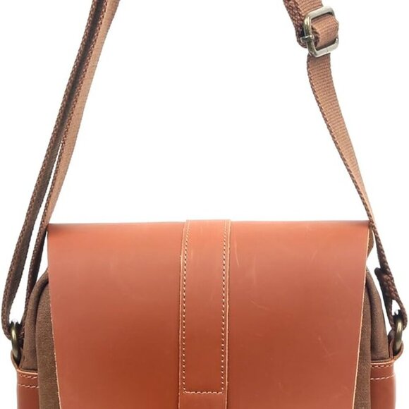Genuine Leather & Waxed Canvas Crossbody Bag – 10-Inch, Waterproof & Durable - Picture 7 of 8